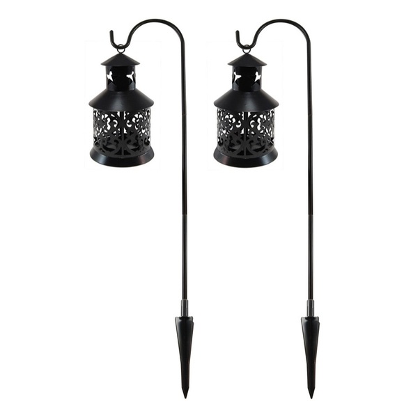 Lumabase Set of 2 Black Metal Lantern Candle Holder and 30" Shepherd's Hook - Picture 2 of 6
